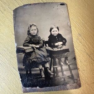 Vintage Tin Type Photo Children Photograph Picture Antique